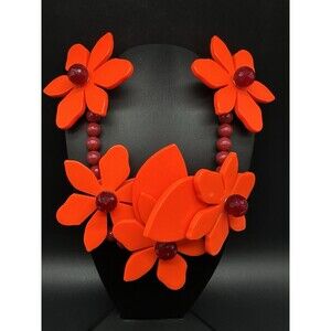 Kate Spade NY Orange Lily Lovely Lilies Statement Necklace 26”